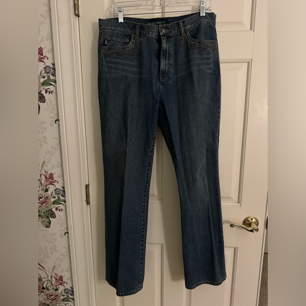Ralph Lauren Jeans Co size 12 jeans boot cut with designed front pockets.